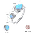 Luxury S925 Silver CZ Water Drop Fire Opal Open Rings